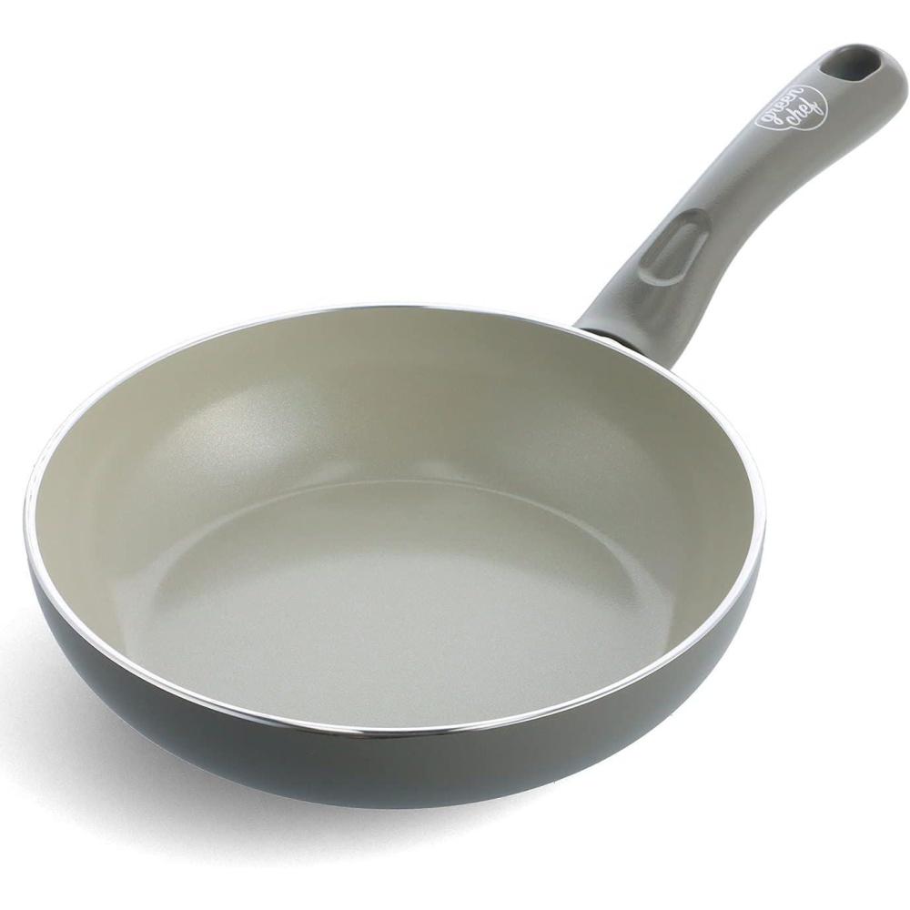 Greenpan Green Chef Fry Pan 7.9 inches (20 cm), IH Compatible, Ceramic Finish, Non-Stick Interior and Exterior for Easy Care, Non-Toxic, Earth Color, Quartz Gray(quartz grey)