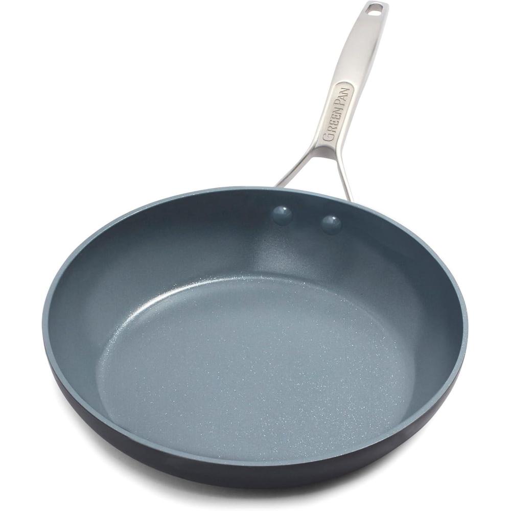 GreenPan Paris Pro Hard Anodized Healthy Ceramic Nonstick, 10″ Frying Pan Skillet, PFAS-Free, Dishwasher Safe, Grey(12″ Frying Pan Skillet)