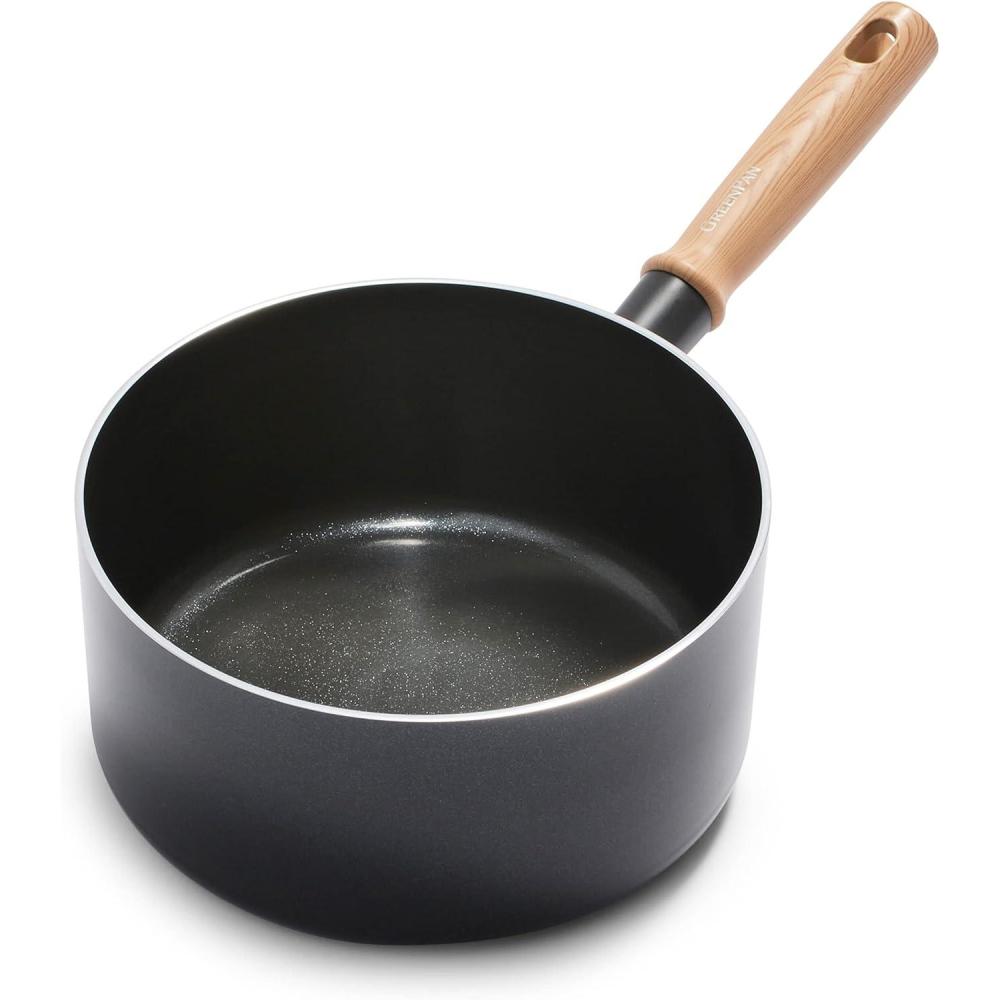 GreenPan Hudson Healthy Ceramic Nonstick, 9.5″ and 11″ Frying Pan Skillet Set, Vintage Wood Inspired Handle, PFAS-Free, Dishwasher Safe, Merlot Red(Black)