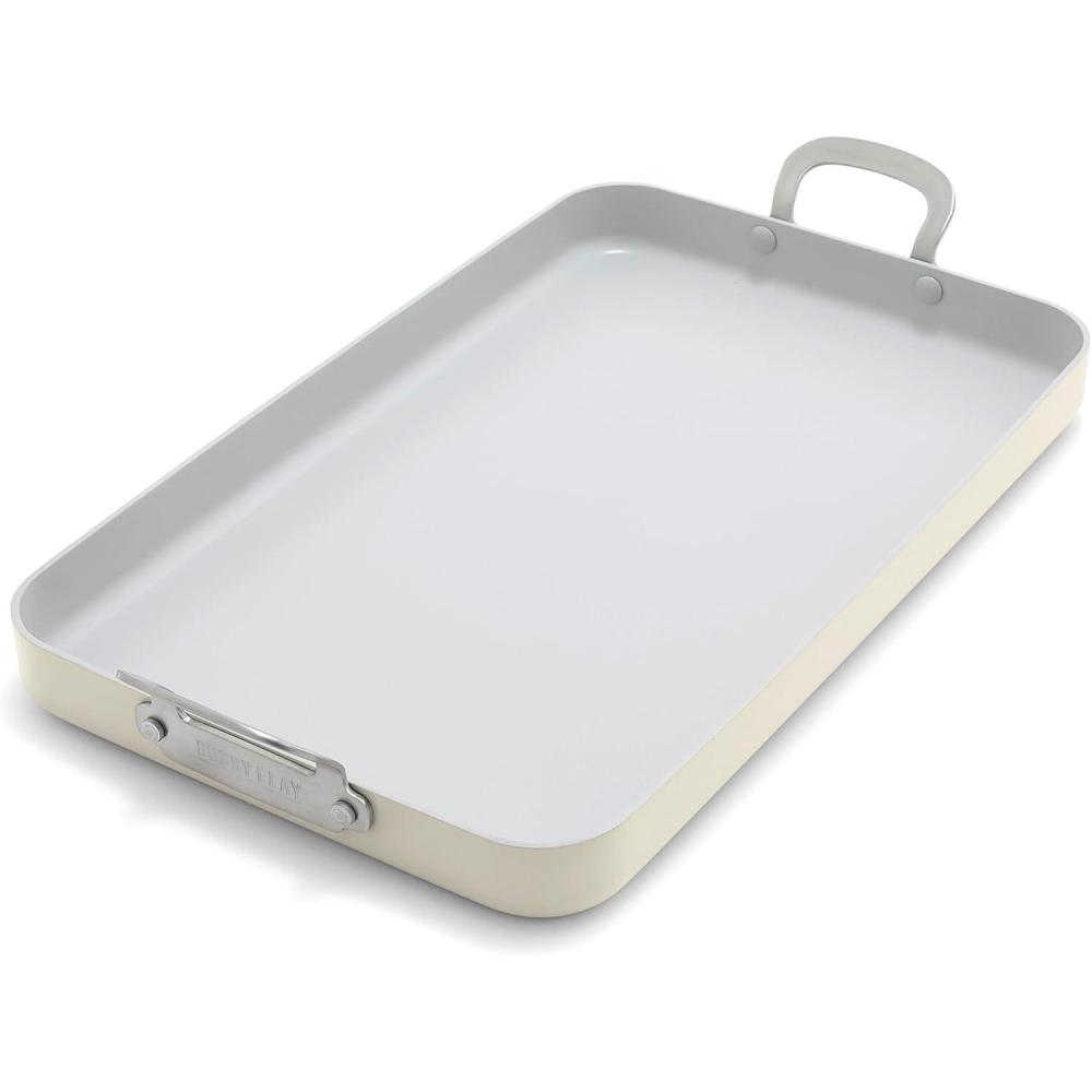 GreenPan x Bobby Flay 18″ x 11″ Nonstick Double Burner Griddle, PFAS-Free Ceramic Double Stovetop Skillet, Stainless Steel Handles, Dual-Use Cooking, Easy Clean Dishwasher & Oven Safe Pan, Cream(Cream)