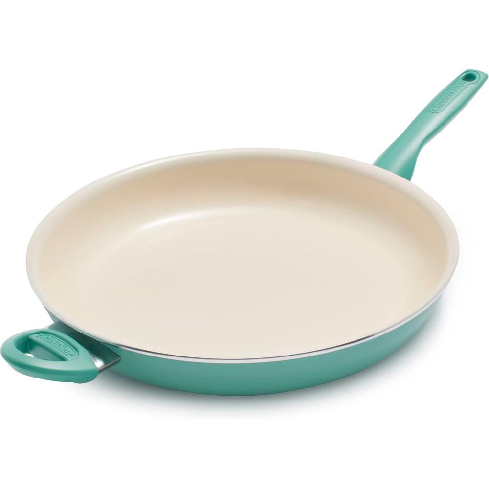 GreenPan Rio Healthy Ceramic Nonstick 13.5″ Frying Pan Skillet with Helper Handle, PFAS-Free, Dishwasher Safe, Turquoise(Turquoise)