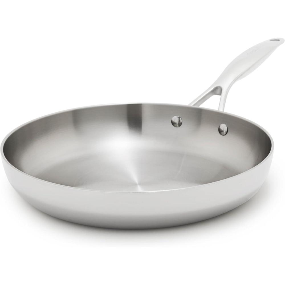 GreenPan Valencia Tri-Ply Stainless Steel 10″ Frying Pan, Induction Ready Skillet, Mirror Finish, Dishwasher Safe & Oven/Broiler Safe to 600F, Compatible with All Cooktops, Silver(Stainless Steel)