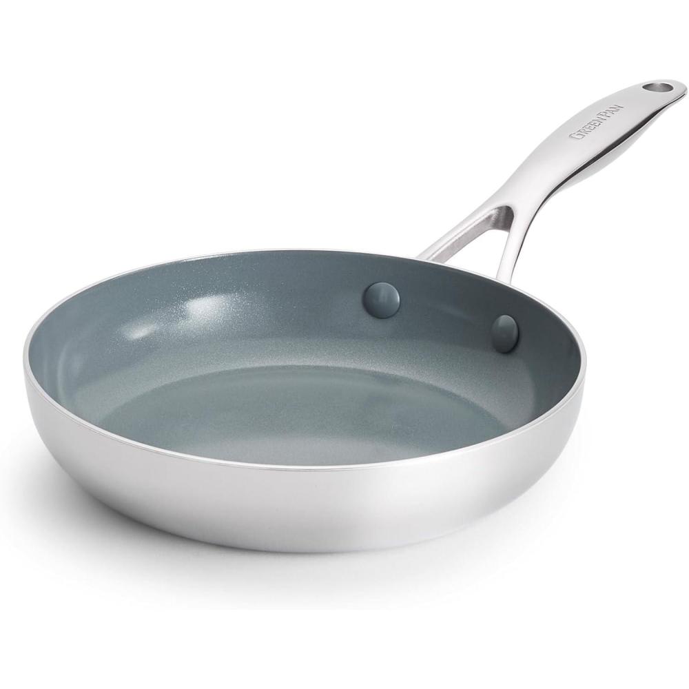 GreenPan Valencia Tri-Ply Stainless Steel 10″ Frying Pan, Induction Ready Skillet, Mirror Finish, Dishwasher Safe & Oven/Broiler Safe to 600F, Compatible with All Cooktops, Silver(Coated Stainless Steel)