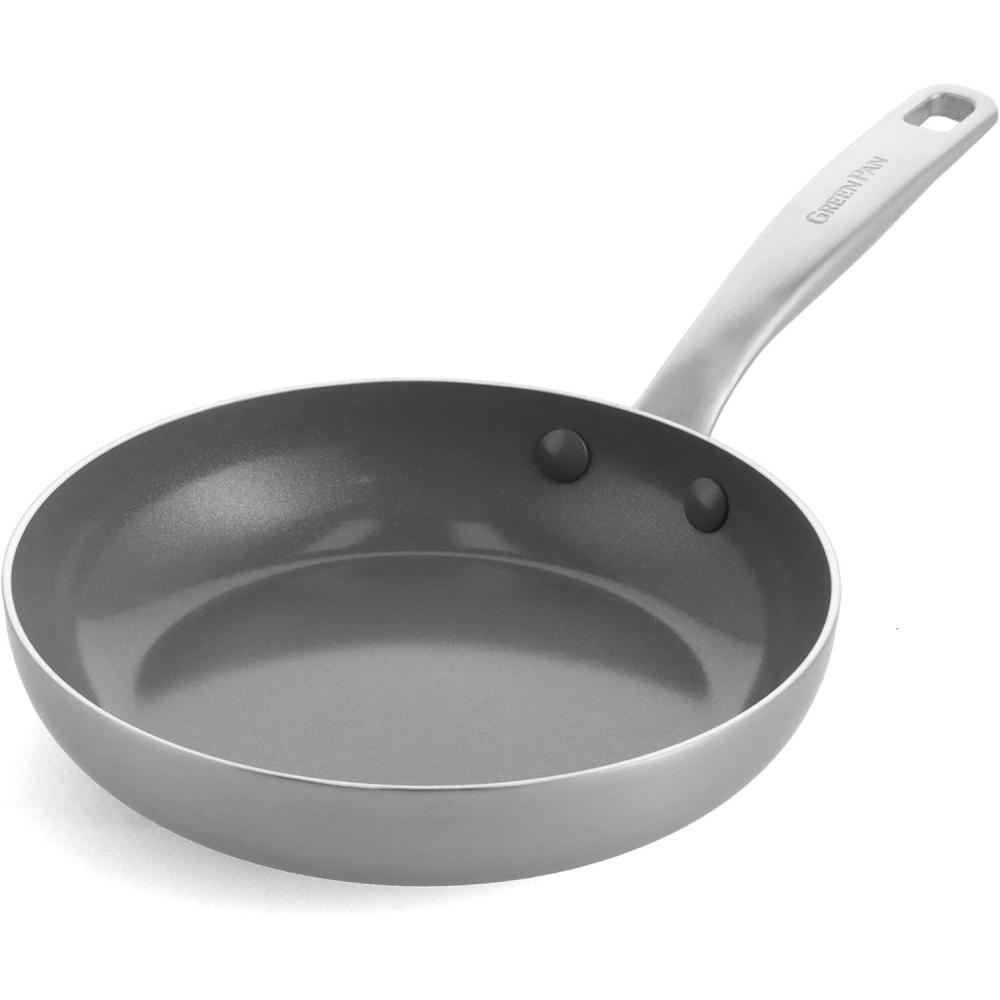 GreenPan Chatham Tri-Ply Stainless Steel Healthy Ceramic Nonstick 8″ Frying Pan Skillet, PFAS-Free, Induction Suitable, Dishwasher Safe, Silver(Silver)