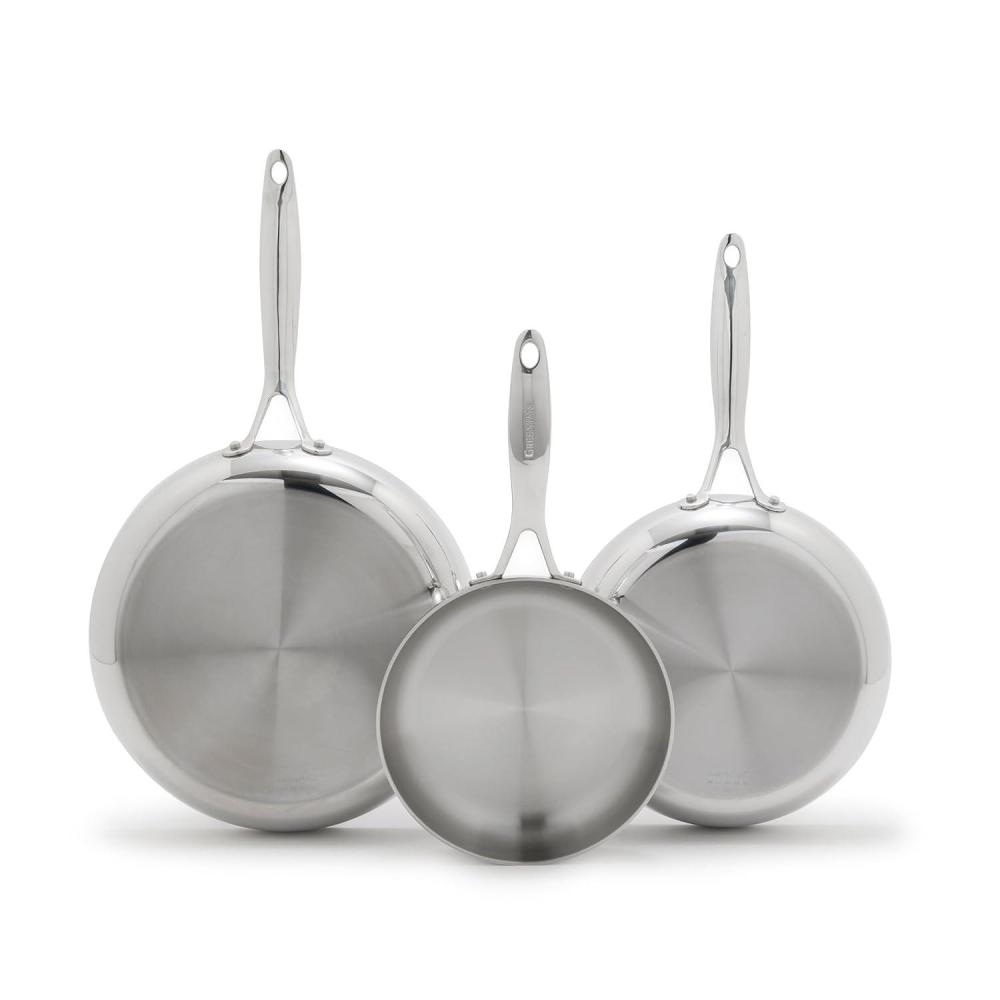 GreenPan Valencia Tri-Ply Stainless Steel 2 Piece Frying Pan Set (10″ & 12″ Skillets), Induction Ready, Mirror Finish, Dishwasher Safe & Oven/Broiler Safe to 600F, Compatible with All Cooktops, Silver(Stainless Steel)