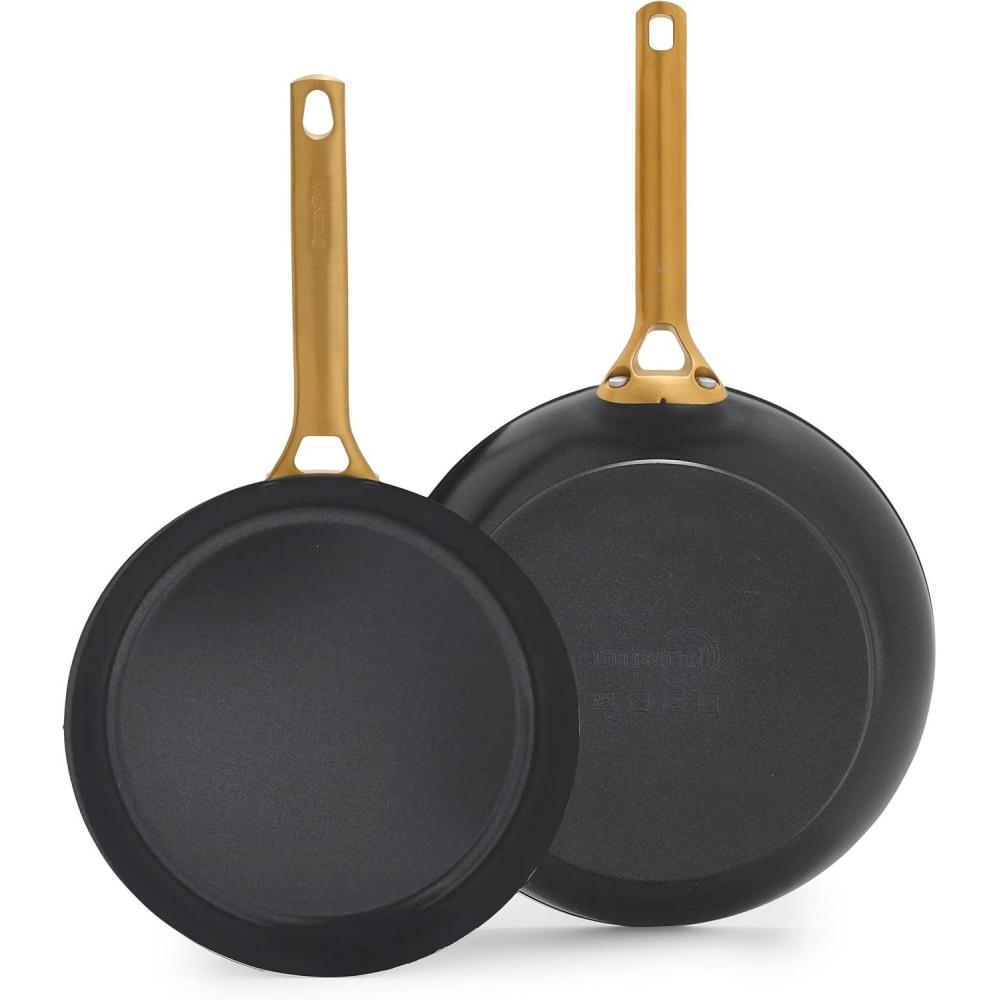 GreenPan Nonstick Reserve Pro 10 & 12 Frying Pan Set, NSF Certified Ceramic, Hard Anodized PFAS-Free Skillets, Stainless Steel Handles, Oven & Dishwasher Safe, Moss Green(Black)