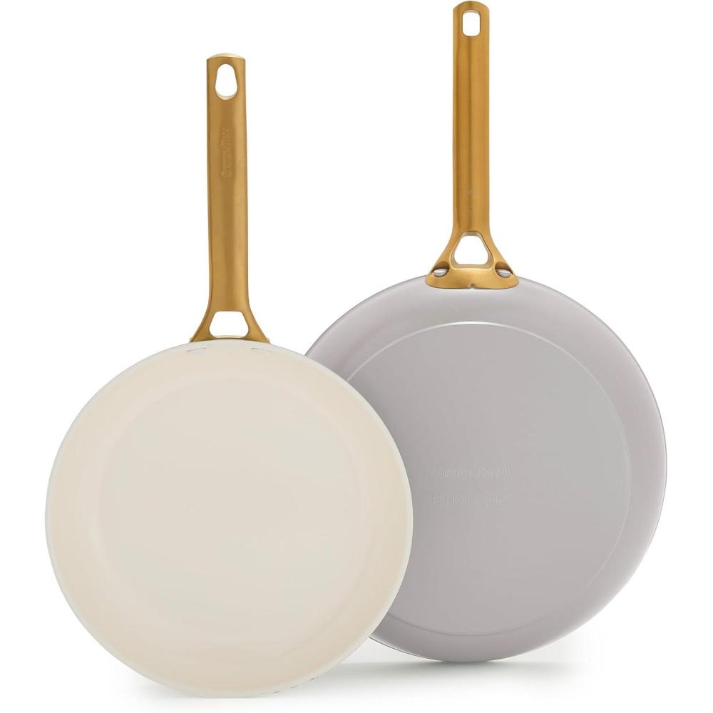GreenPan Nonstick Reserve Pro 10 & 12 Frying Pan Set, NSF Certified Ceramic, Hard Anodized PFAS-Free Skillets, Stainless Steel Handles, Oven & Dishwasher Safe, Moss Green(Oyster Gray)