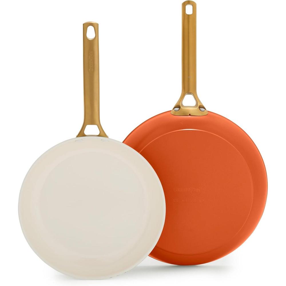GreenPan Nonstick Reserve Pro 10 & 12 Frying Pan Set, NSF Certified Ceramic, Hard Anodized PFAS-Free Skillets, Stainless Steel Handles, Oven & Dishwasher Safe, Moss Green(Harvest Orange)