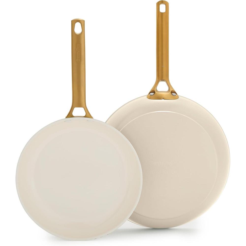 GreenPan Nonstick Reserve Pro 10 & 12 Frying Pan Set, NSF Certified Ceramic, Hard Anodized PFAS-Free Skillets, Stainless Steel Handles, Oven & Dishwasher Safe, Moss Green(Cream White)