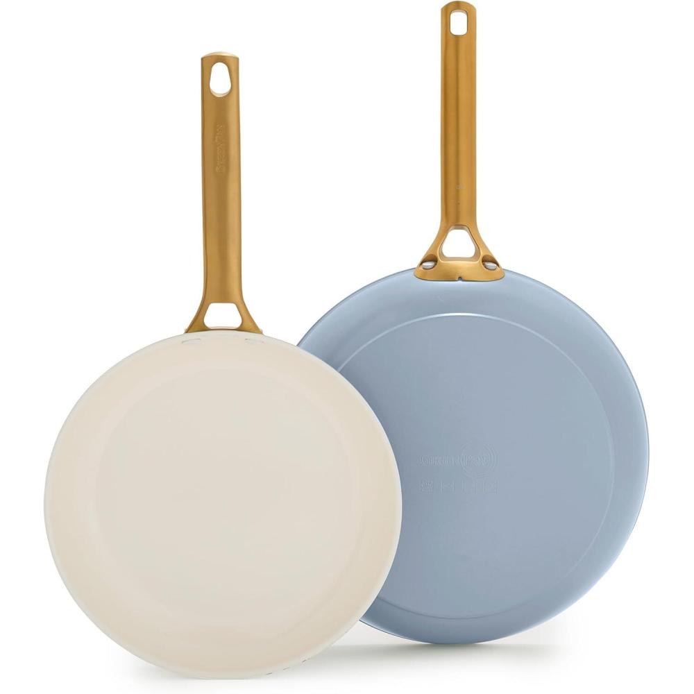 GreenPan Nonstick Reserve Pro 10 & 12 Frying Pan Set, NSF Certified Ceramic, Hard Anodized PFAS-Free Skillets, Stainless Steel Handles, Oven & Dishwasher Safe, Moss Green(Glacier Blue)