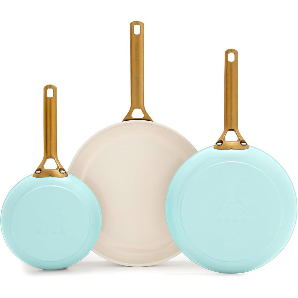 GreenPan Nonstick Reserve Pro 8″, 10″ & 12 Frying Pan Set, NSF Certified Ceramic, Hard Anodized PFAS-Free Skillets, Stainless Steel Handles, Oven & Dishwasher Safe, Twilight Blue(Seaside Blue)
