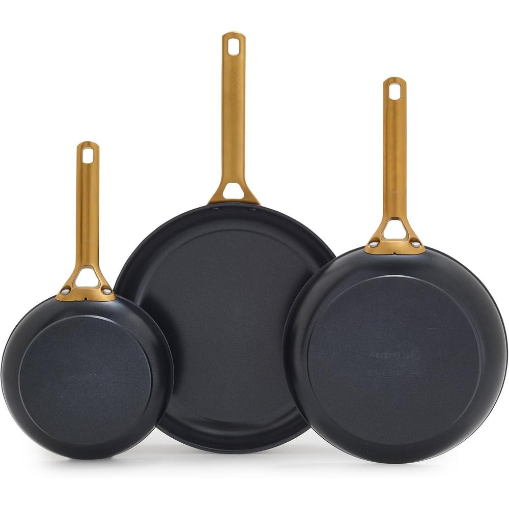 GreenPan Nonstick Reserve Pro 8″, 10″ & 12 Frying Pan Set, NSF Certified Ceramic, Hard Anodized PFAS-Free Skillets, Stainless Steel Handles, Oven & Dishwasher Safe, Twilight Blue(Black)