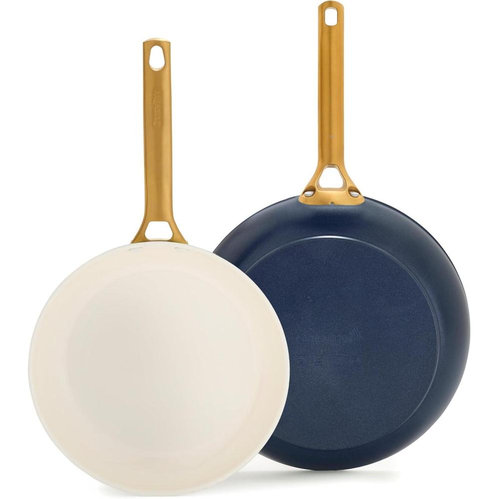 GreenPan Nonstick Reserve Pro 10 & 12 Frying Pan Set, NSF Certified Ceramic, Hard Anodized PFAS-Free Skillets, Stainless Steel Handles, Oven & Dishwasher Safe, Moss Green(Twilight Blue)