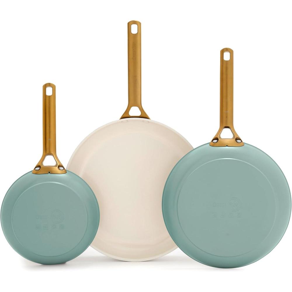 GreenPan Nonstick Reserve Pro 8″, 10″ & 12 Frying Pan Set, NSF Certified Ceramic, Hard Anodized PFAS-Free Skillets, Stainless Steel Handles, Oven & Dishwasher Safe, Twilight Blue(Moss Green)