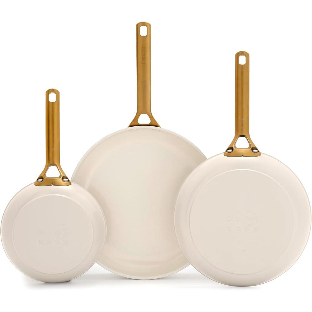 GreenPan Nonstick Reserve Pro 8″, 10″ & 12 Frying Pan Set, NSF Certified Ceramic, Hard Anodized PFAS-Free Skillets, Stainless Steel Handles, Oven & Dishwasher Safe, Twilight Blue(Cream White)