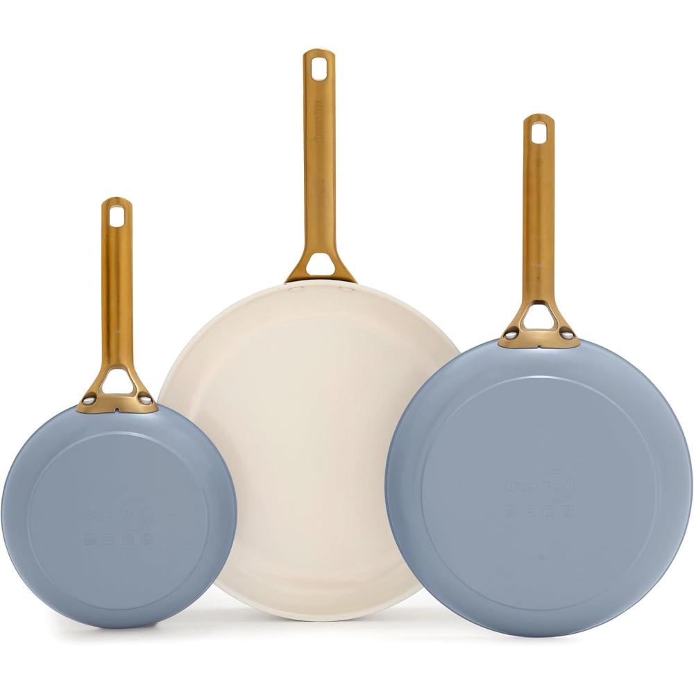 GreenPan Nonstick Reserve Pro 8″, 10″ & 12 Frying Pan Set, NSF Certified Ceramic, Hard Anodized PFAS-Free Skillets, Stainless Steel Handles, Oven & Dishwasher Safe, Twilight Blue(Glacier Blue)