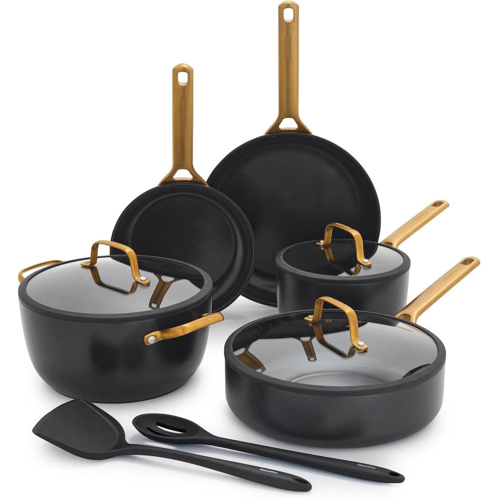 GreenPan Nonstick Reserve Pro 10 Piece Cookware Set, NSF Certified Ceramic, Hard Anodized PFAS-Free Pots & Pans Set with Lids, Stainless Steel Handles, Oven & Dishwasher Safe, Moss Green(Black)