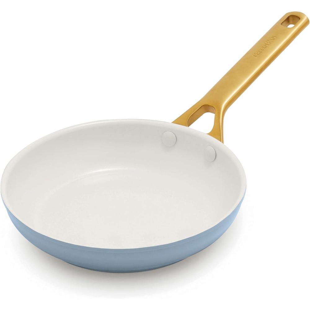 GreenPan Nonstick Reserve Pro 8″ Frying Pan, NSF Certified Ceramic, Hard Anodized PFAS-Free Skillet, Stainless Steel Handles, Oven & Dishwasher Safe, Twilight Blue(Glacier Blue)