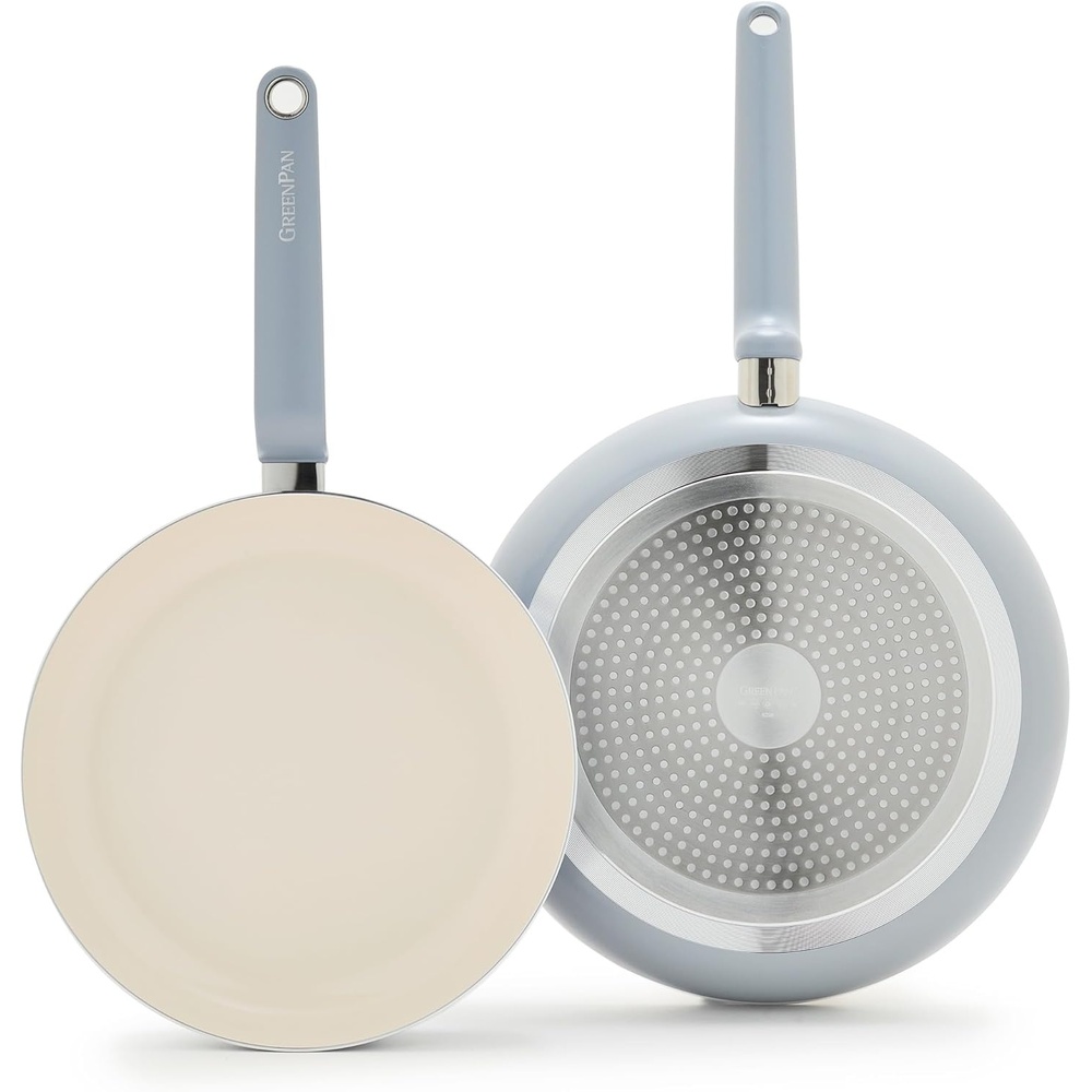 GreenPan Rio Advanced 10″ and 12″ Frying Pan Skillet Set, Ceramic Nonstick PFAS-Free Pans, Induction Ready, Dishwasher and Oven Safe, Cream White(Blue)