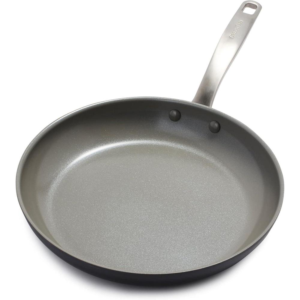GreenPan Chatham Hard Anodized Healthy Ceramic Nonstick, 10″ Frying Pan Skillet, PFAS-Free, Dishwasher Safe, Oven Safe, Gray(12″ Frying Pan Skillet)