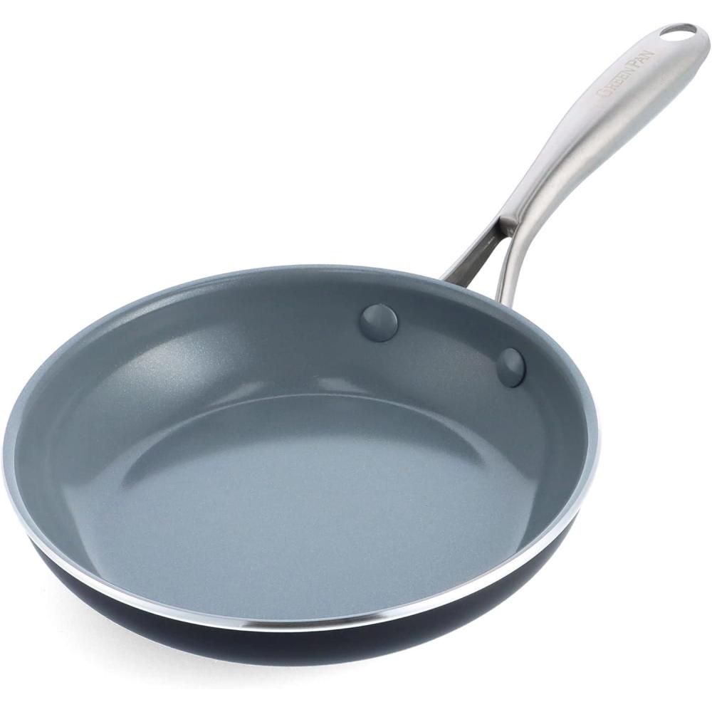 GreenPan Swift Healthy Ceramic Nonstick, 8″ Frying Pan Skillet, Stainless Steel Handle, PFAS-Free, Dishwasher Safe, Oven Safe, Black(Gray)