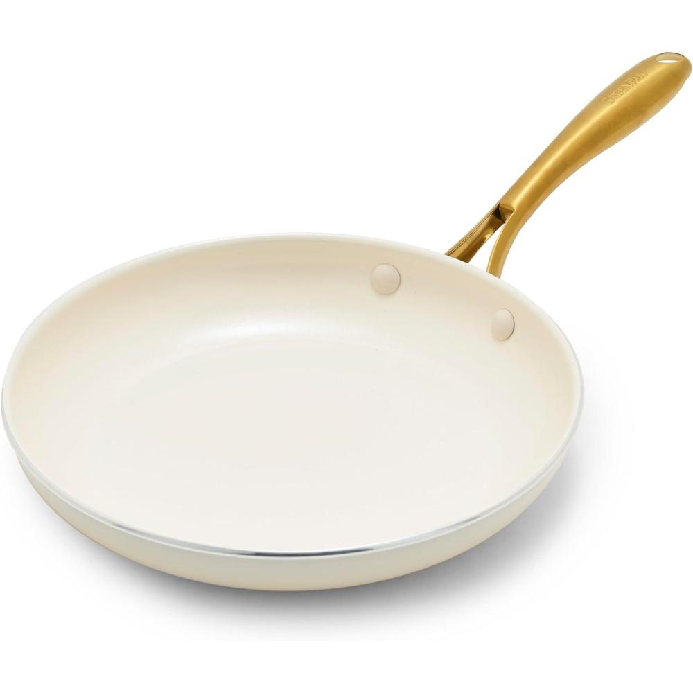 GreenPan Swift Healthy Ceramic Nonstick, 8″ Frying Pan Skillet, Stainless Steel Handle, PFAS-Free, Dishwasher Safe, Oven Safe, Black(Cream)