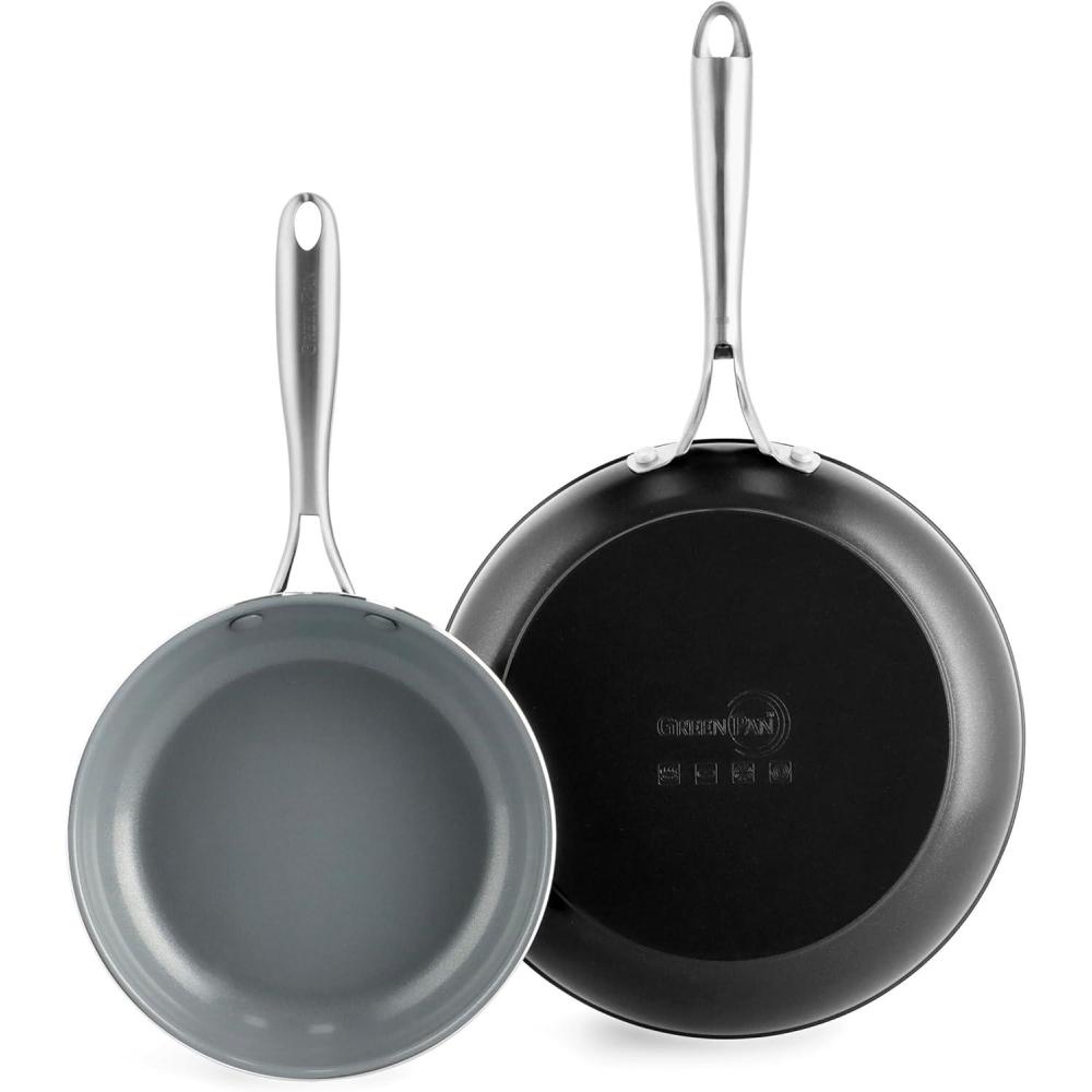 GreenPan Swift Healthy Ceramic Nonstick, 8″ and 10″ Frying Pan Skillet Set, Stainless Steel Handles, PFAS-Free, Dishwasher Safe, Oven Safe, Black(Gray)