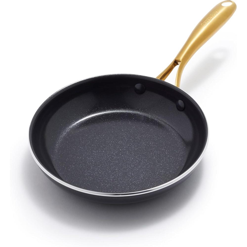 GreenPan Swift 8″ Nonstick Frying Pan Skillet, Ceramic PFAS-Free Kitchen Cookware, Dishwasher & Oven/Broiler Safe to 600°F, Gold-Tone Stainless Steel Handle, Black(Black)