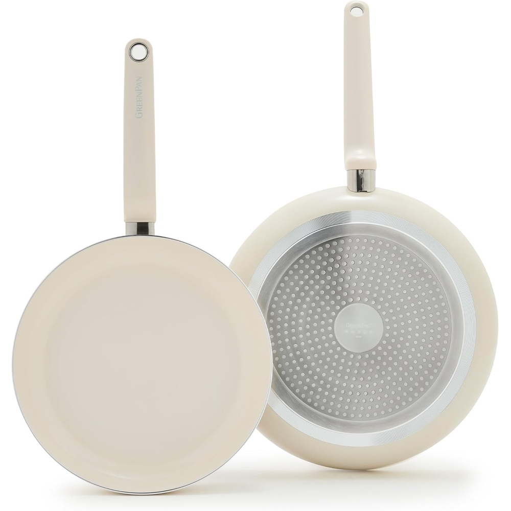 GreenPan Rio Advanced 10″ and 12″ Frying Pan Skillet Set, Ceramic Nonstick PFAS-Free Pans, Induction Ready, Dishwasher and Oven Safe, Cream White(Cream White)