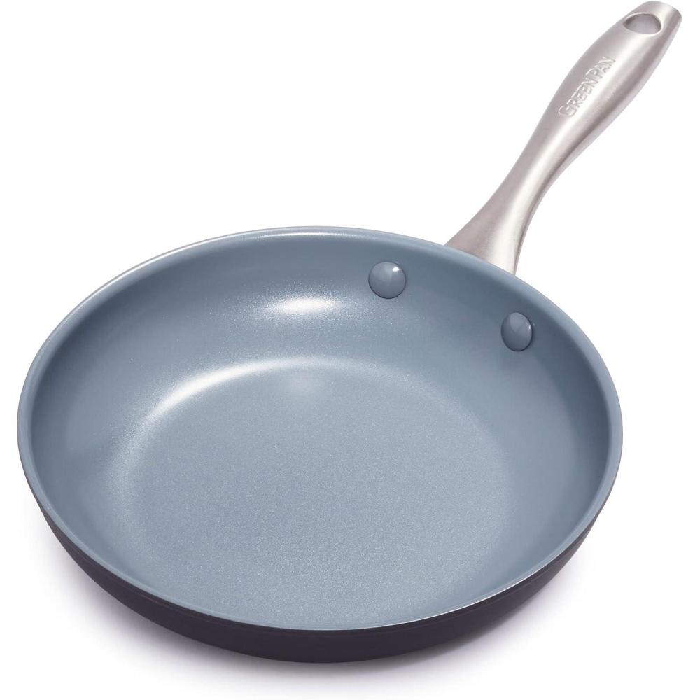 GreenPan Lima Hard Anodized 10″ Frying Pan Skillet, Wood Spatula, Ceramic Nonstick, PFAS-Free Nontoxic Pots and Pans, Oven & Broiler Safe, Stainless Steel Handle, Cookware for Eggs & Omelet, Gray(8″ Frying Pan Skillet)