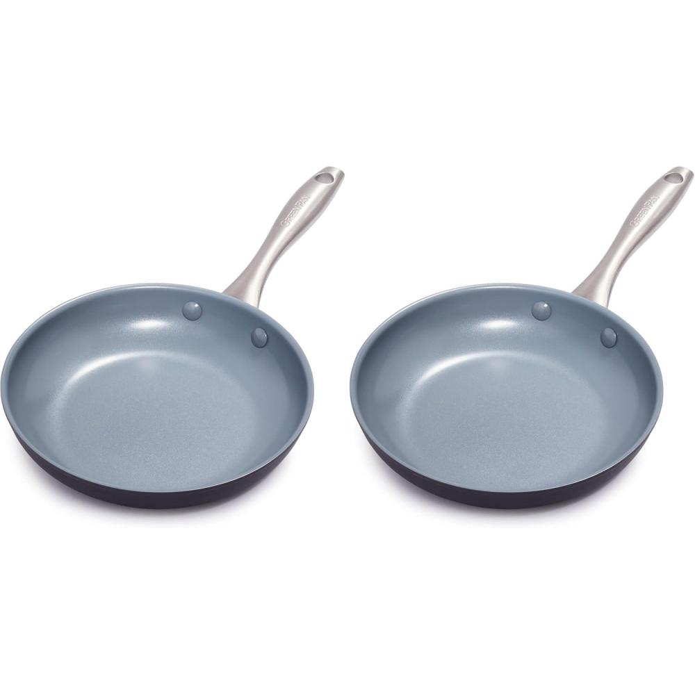 GreenPan Lima Hard Anodized 10″ Frying Pan Skillet, Wood Spatula, Ceramic Nonstick, PFAS-Free Nontoxic Pots and Pans, Oven & Broiler Safe, Stainless Steel Handle, Cookware for Eggs & Omelet, Gray(8″ Frying Pan Skillet (Pack of 2))