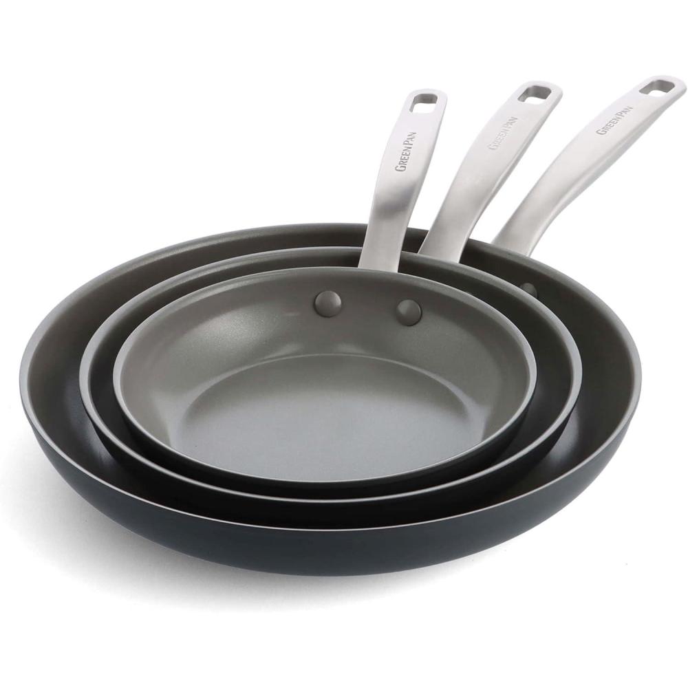 GreenPan Chatham Hard Anodized Healthy Ceramic Nonstick 8″ and 10″ Frying Pan Skillet Set, Omelette and Egg Pan, PFAS-Free, Dishwasher Safe, Oven Safe, Gray(Gray)