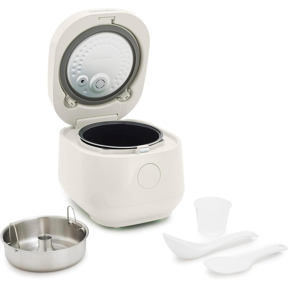 GreenPan Carb Reducing Electric Rice Cooker, 4 Cups Uncooked/8 Cooked Rice, 10 Presets, LED Display, Healthier Meals, Delay Timer, PFAS-Free Ceramic Nonstick Removable Bowl, Cool Touch, Steam, Cream(Cream)