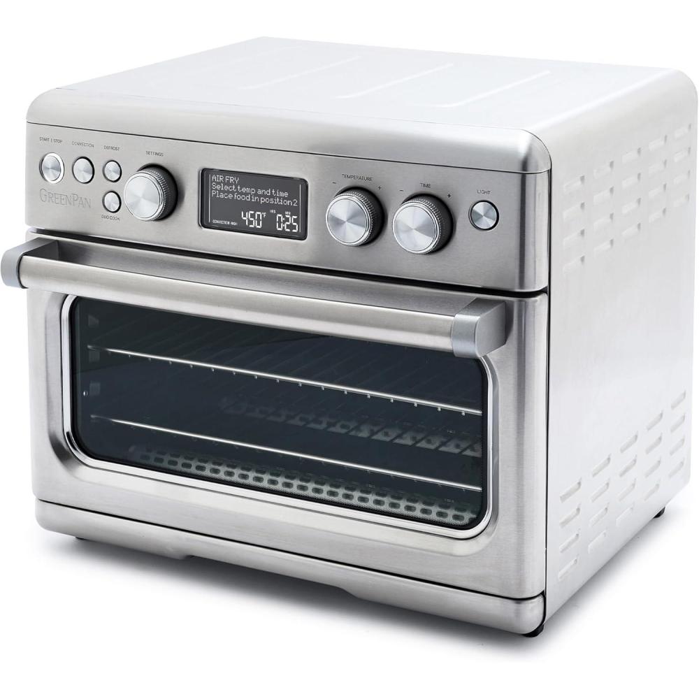 GreenPan 13-in-1 Elite Countertop Convection Oven & Air Fryer, PFAS-Free Ceramic Tray & Pizza Pan, Adjustable Racks, Multifunction Presets, Toaster, Bake, Broil, Roast, Proof, Dehydrate, Oxford Blue(Silver)