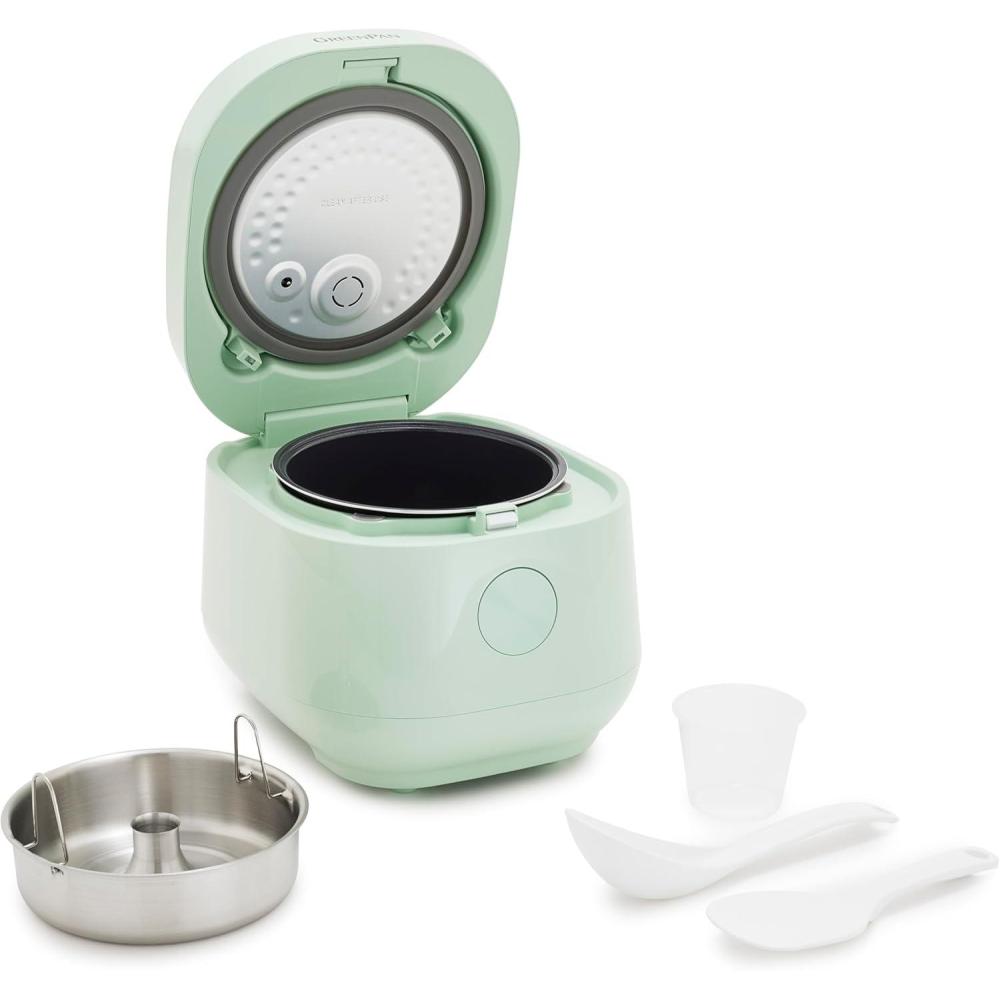 GreenPan Carb Reducing Electric Rice Cooker, 4 Cups Uncooked/8 Cooked Rice, 10 Presets, LED Display, Healthier Meals, Delay Timer, PFAS-Free Ceramic Nonstick Removable Bowl, Cool Touch, Steam, Cream(Julep Green)