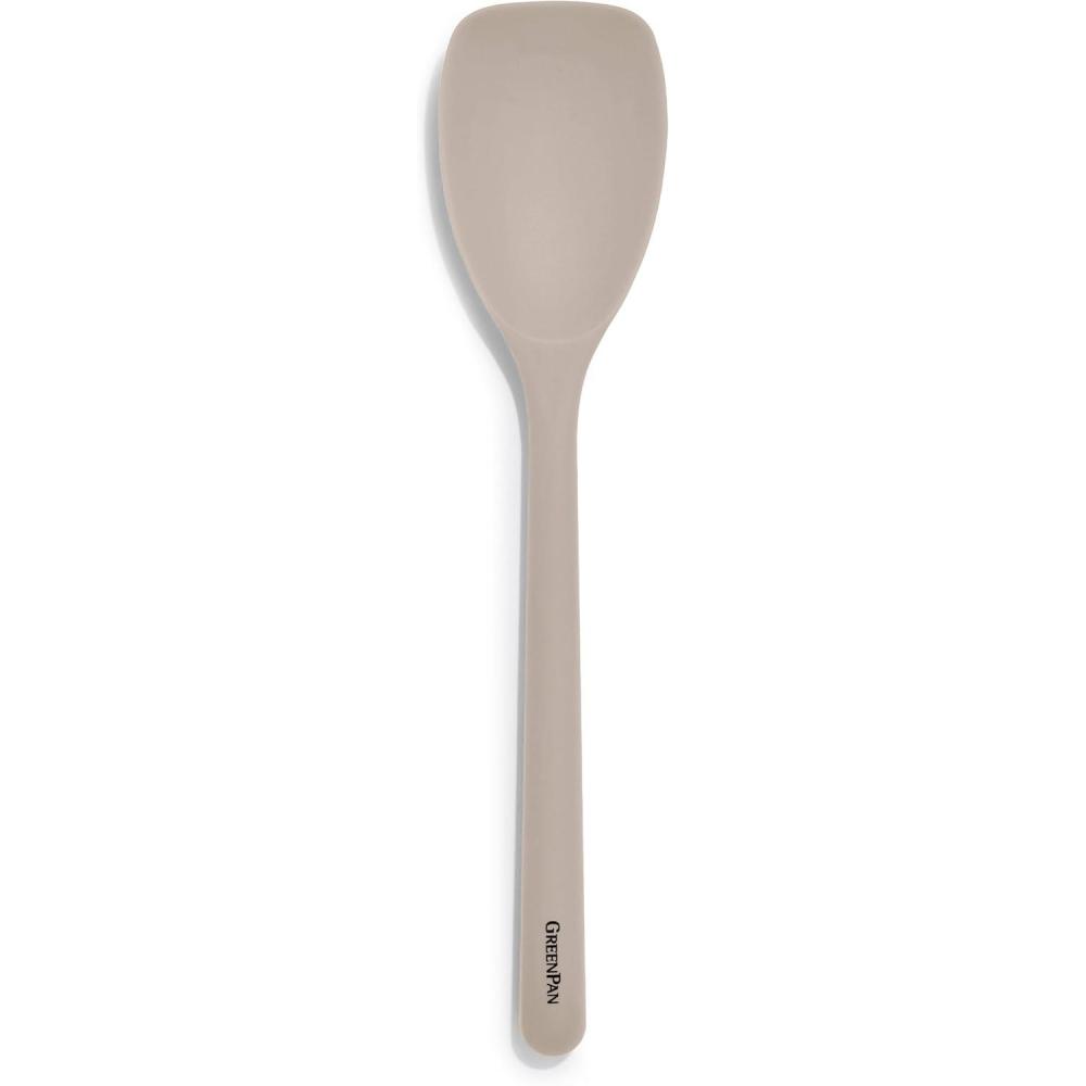 GreenPan Silicone Slotted Spoon, Cooking Kitchen Utensil, Mixing Stirring Serving, Flexible Rubber Nonstick Cookware, Rigid Steel Core Heat-Resistant, Anti-Slip Handle, BPA-Free, Dishwasher Safe, Red(Taupe)