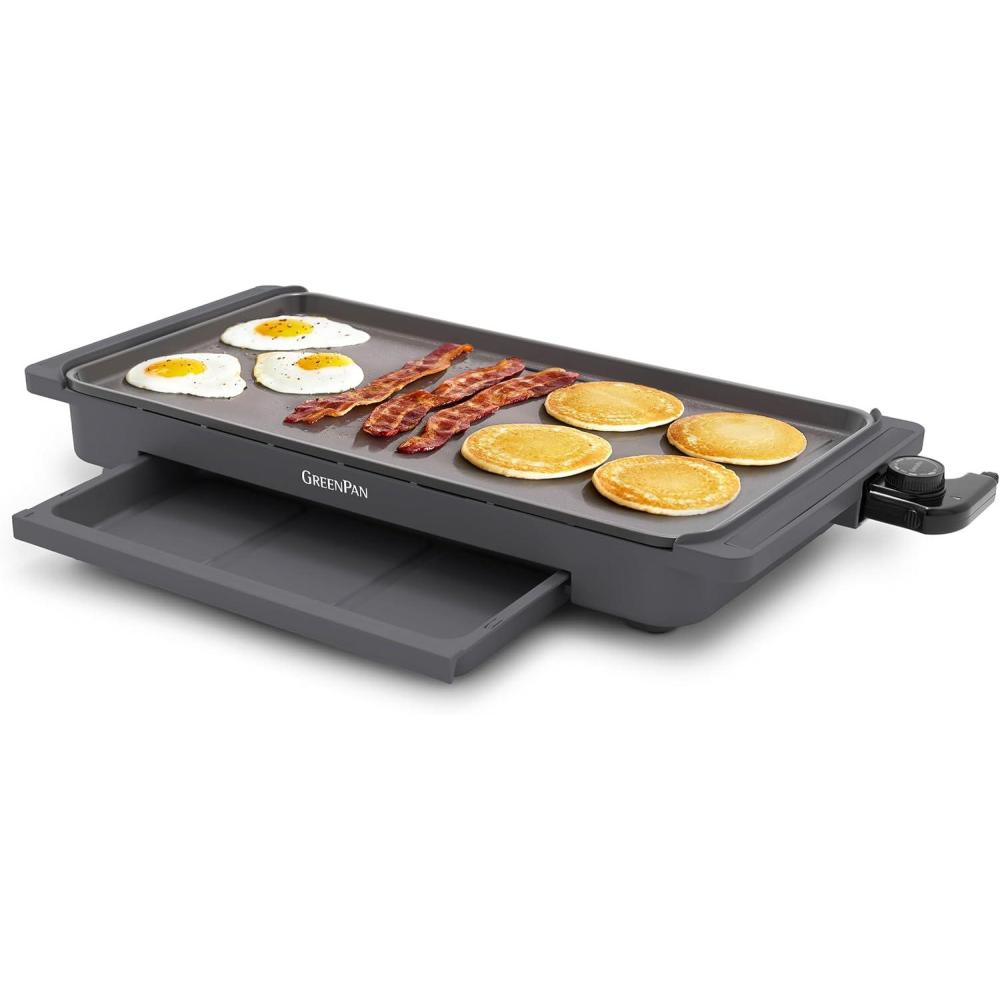 GreenPan Advanced 12 X 15 Electric Skillet with Lid, 7QT Capacity for Family Meals, Healthy Ceramic Nonstick PFAS-Free Coating, Fry, Sauté, Steam, Simmer, Sear, Stir Fry, Dishwasher Safe, Clay(Graphite)