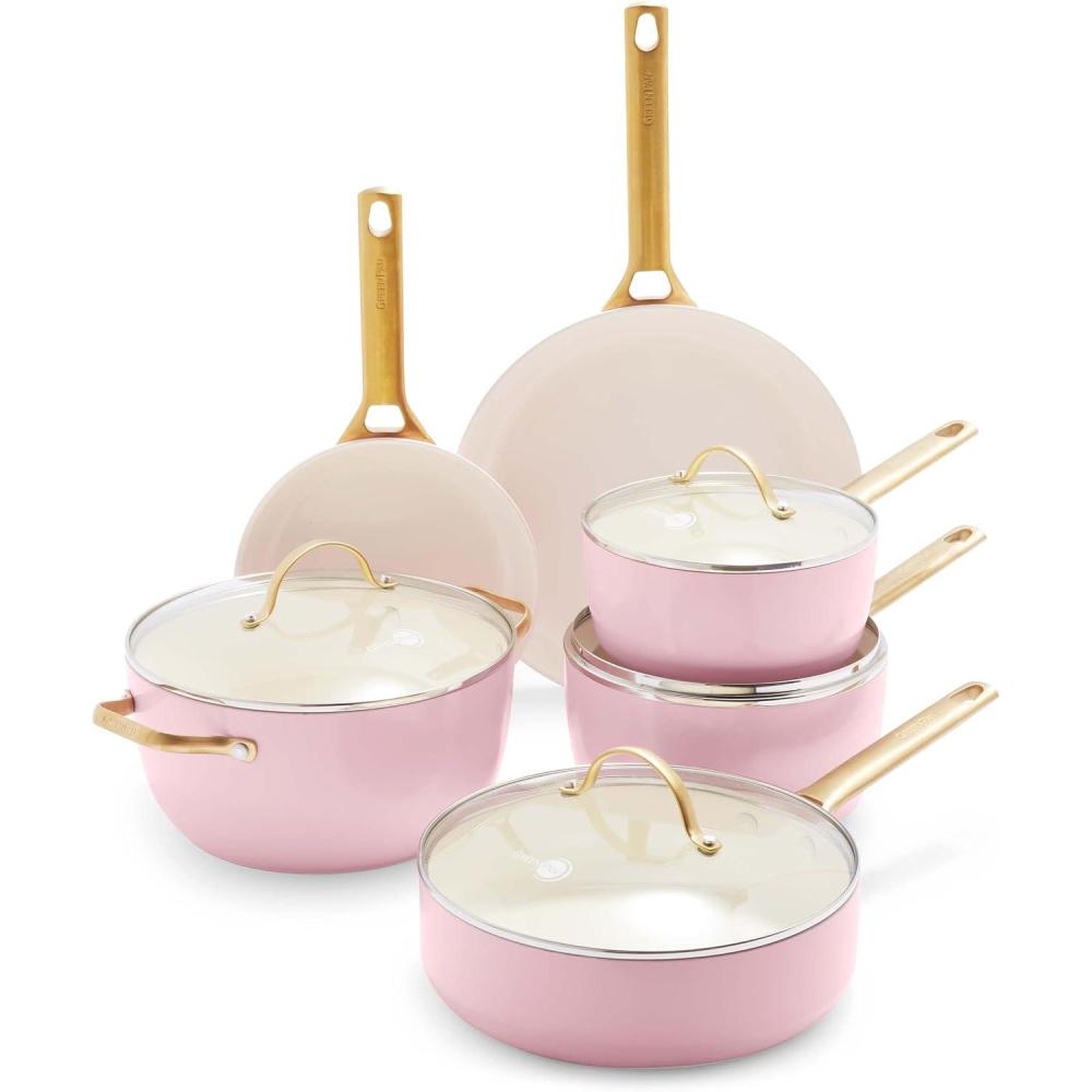 GreenPan Reserve Hard Anodized Healthy Ceramic Nonstick 20 cm and 26 cm Frying Pan Skillet Set, Gold Handle, PFAS-Free, Induction Suitable, Oven Safe, Blush Pink(Blush Pink)