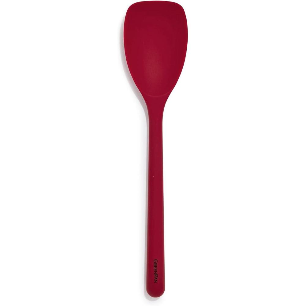 GreenPan Silicone Slotted Spoon, Cooking Kitchen Utensil, Mixing Stirring Serving, Flexible Rubber Nonstick Cookware, Rigid Steel Core Heat-Resistant, Anti-Slip Handle, BPA-Free, Dishwasher Safe, Red(Red)