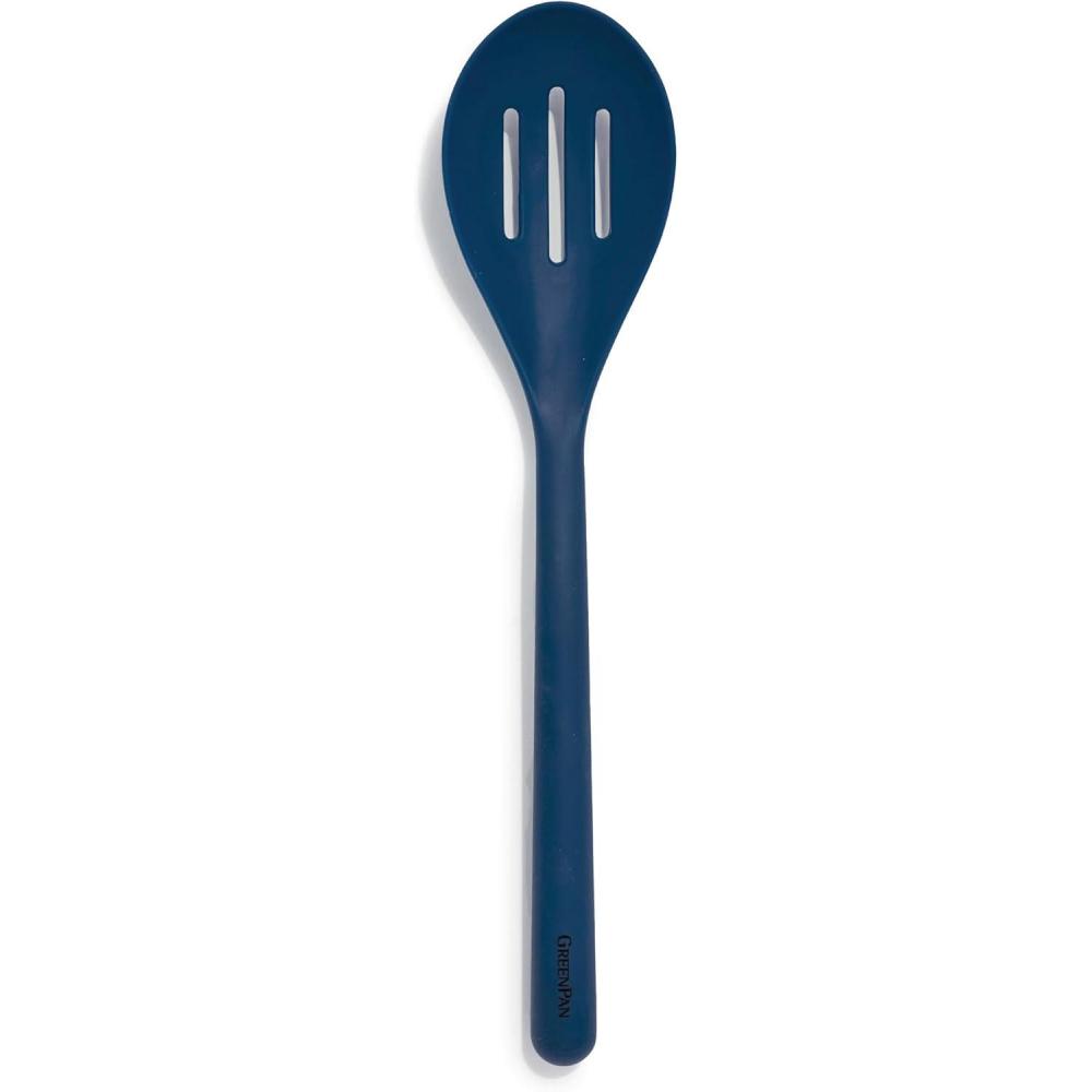 GreenPan Silicone Slotted Spoon, Cooking Kitchen Utensil, Mixing Stirring Serving, Flexible Rubber Nonstick Cookware, Rigid Steel Core Heat-Resistant, Anti-Slip Handle, BPA-Free, Dishwasher Safe, Red(Oxford Blue)