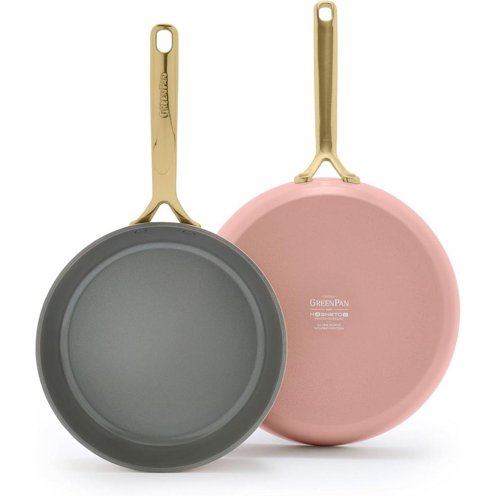 GreenPan GP5 Hard Anodized Healthy Ceramic Nonstick 9.5 & 11 2 Piece Frying Pan Skillet Set,Heavy Gauge Scratch Resistant,Stay-Flat Surface, Induction, Mirror Finish Handle,Oven Safe,PFAS-Free,Taupe(Dusty Rose)