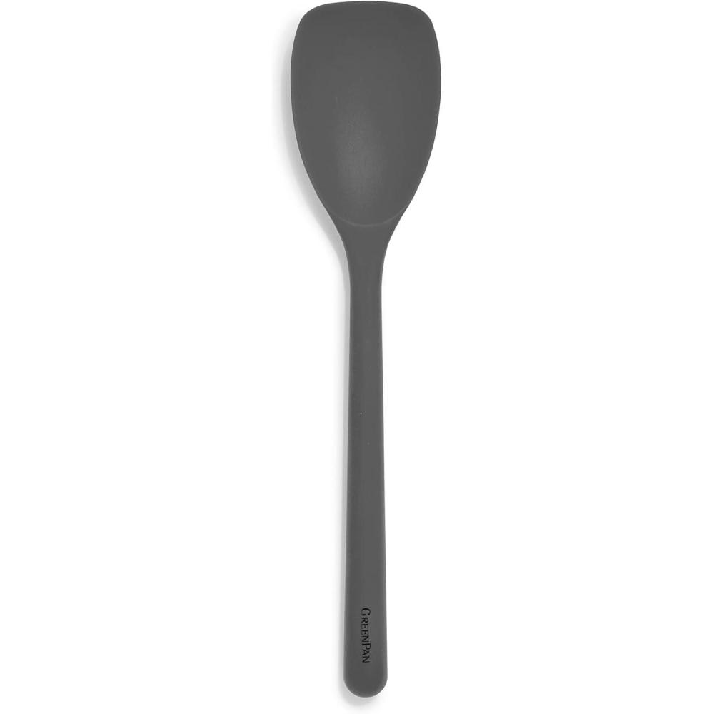 GreenPan Silicone Slotted Spoon, Cooking Kitchen Utensil, Mixing Stirring Serving, Flexible Rubber Nonstick Cookware, Rigid Steel Core Heat-Resistant, Anti-Slip Handle, BPA-Free, Dishwasher Safe, Red(Charcoal Gray)