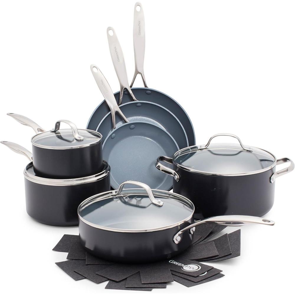 GreenPan 22 Piece Valencia Pro Ceramic Nonstick Cookware Set, PFAS-Free, Induction Ready, Hard Anodized Pots & Pans with Lids, Compatible on All Cooktops, Dishwasher & Oven Safe, Gray(Gray)