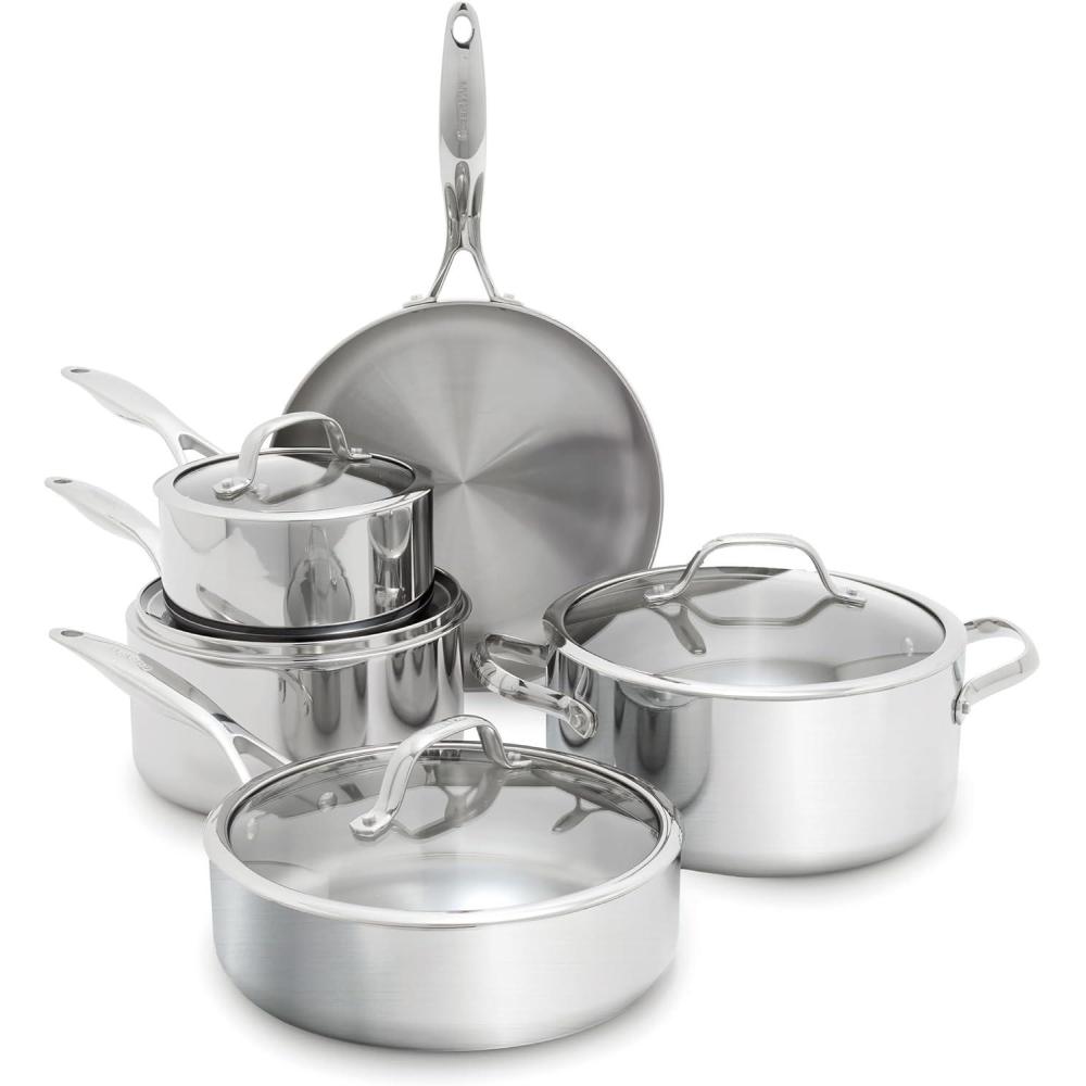 GreenPan Valencia Pro Tri-Ply Stainless Steel 9 Piece Cookware Set, Induction Ready Pots & Pans, Mirror Finish, Dishwasher & Oven/Broiler Safe to 600F, Compatible with All Cooktops(Stainless Steel)