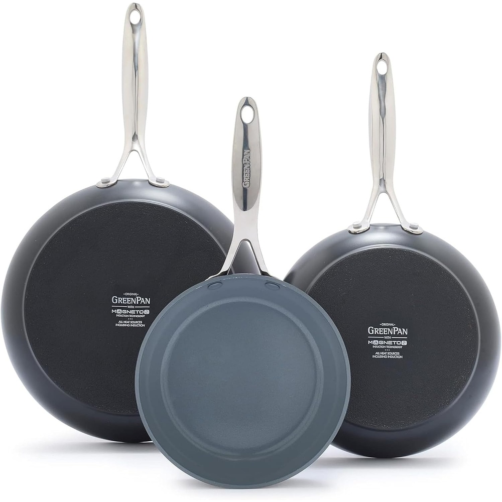 GreenPan Valencia Pro Ceramic Nonstick 9.5″ & 11″ Frying Pan Skillet Set, Hard Anodized PFAS-Free Cookware, Induction Ready & All Cooktops, Eggs & Omelets, Dishwasher & Oven Safe to 600F, Gray(Gray)