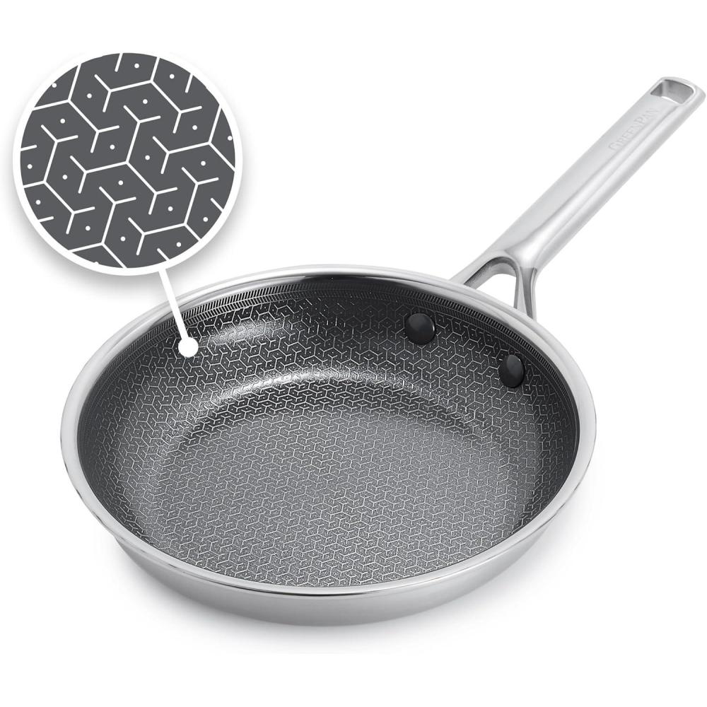 GreenPan Hybrid 8 Nonstick Stainless Steel Frying Pan, APEX Tri-Ply Thermobond PFAS-Free Ceramic Skillet, Induction & All Cooktop Compatible, Oven Temp to 850°F, Dishwasher Safe, Silver(Silver)
