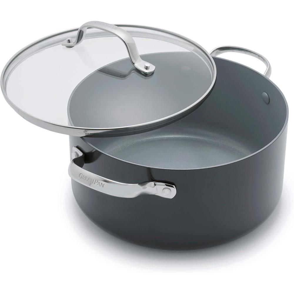 GreenPan Valencia Pro Hard Anodized Healthy Ceramic Nonstick 8QT Stock Pot with Lid, PFAS-Free, Induction, Dishwasher Safe, Oven Safe, Gray(Gray)