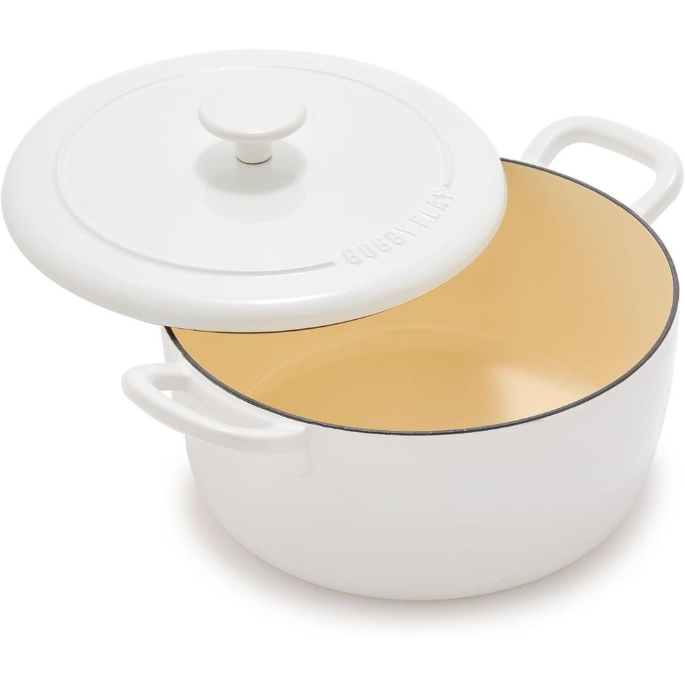 GreenPan x Bobby Flay 5.5QT Enameled Cast Iron Round Dutch Oven with Lid, Dual Handles, Oven Safe to 500F & Induction Suitable, Self Basting Lid, Ultra-Durable, Sear, Braising, Bread, Stews, Ivory(Ivory)