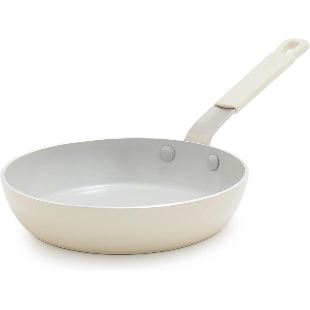 GreenPan x Bobby Flay 2 Piece- 8 and 10 Nonstick Frying Pan Skillet Set, PFAS-Free Diamond Ceramic, Induction Suitable, Stay-Cool Silicone Handle, Easy Clean Dishwasher & Oven Safe, Cream(Cream)