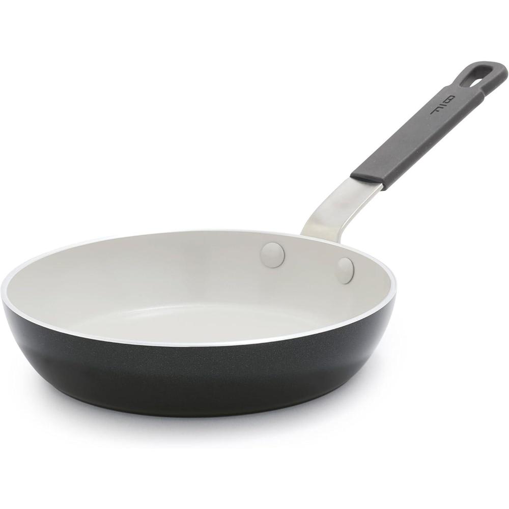 GreenPan x Bobby Flay 2 Piece- 8 and 10 Nonstick Frying Pan Skillet Set, PFAS-Free Diamond Ceramic, Induction Suitable, Stay-Cool Silicone Handle, Easy Clean Dishwasher & Oven Safe, Cream(Graphite)